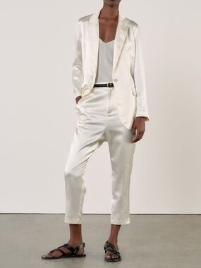 NILI LOTAN Paris 100% Silk Drop Crotch Pants in Ivory White